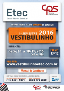Inscrição Vestibulinho Etec 2016 - 1º Semestre